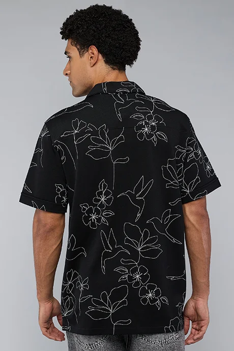 أر أند بي Printed Shirt with Revere Collar and Short Sleeves
