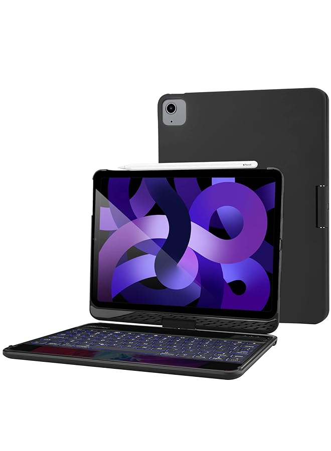 Procases Keyboard Case For Ipad Air 5Th 2022 Air 4Th 10.9 Inch 2020 Ipad Pro 11 Inch 2022 2021 2020 2018 Wireless Keyboard With 7 Colors Backlit 360 Degree Rotation Protective Cover Auto Sleep Wake Black - Image 1