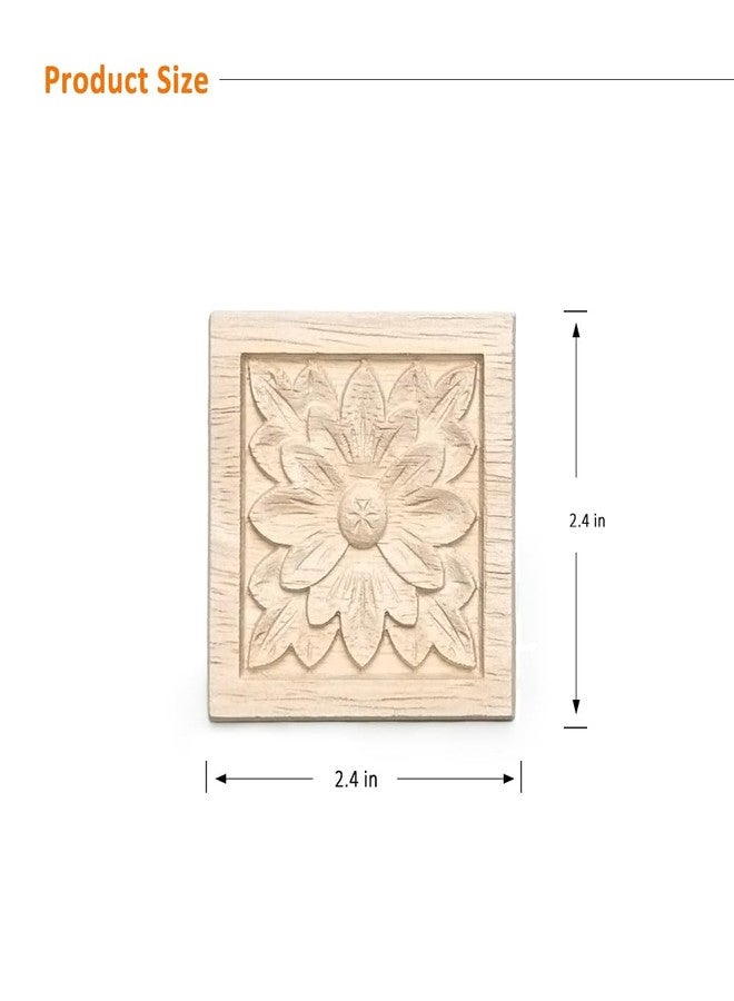 Aiminjey 10 Pcs Decorative Wood Flower Carved Appliques Onlays, 2.4 x 2.4inch Unpainted Solid Wood Square Carving Decal for Furniture Cabinet Closet Decoration (2.4inch-10pcs) - Image 3