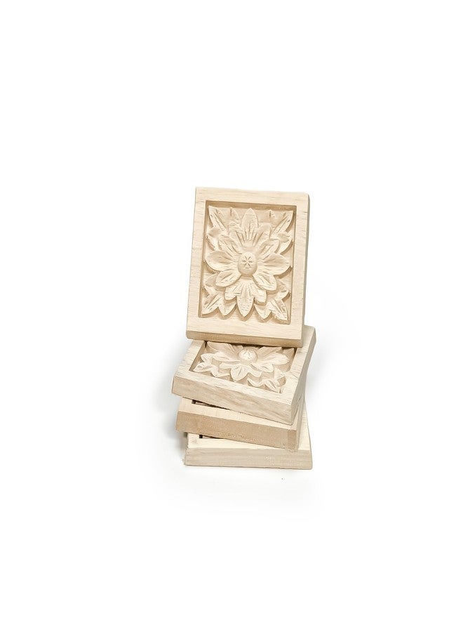 Aiminjey 10 Pcs Decorative Wood Flower Carved Appliques Onlays, 2.4 x 2.4inch Unpainted Solid Wood Square Carving Decal for Furniture Cabinet Closet Decoration (2.4inch-10pcs) - Image 5