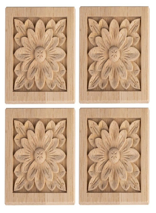 Aiminjey 10 Pcs Decorative Wood Flower Carved Appliques Onlays, 2.4 x 2.4inch Unpainted Solid Wood Square Carving Decal for Furniture Cabinet Closet Decoration (2.4inch-10pcs) - Image 1