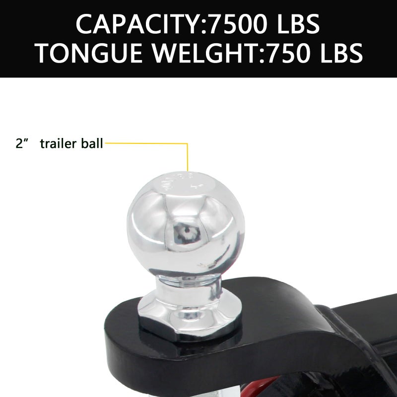 AUTDOUR Trailer Hitch Ball Mount with Tow Shackle and 3/4" Hitch Pin Clip for Heavy Duty Trucks, SUVs, and Cars, Multifunctional 2 in 1 Hitch Mount Fits 2Inch Hitch Receiver - Image 5