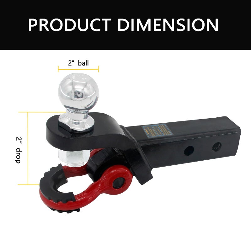 AUTDOUR Trailer Hitch Ball Mount with Tow Shackle and 3/4" Hitch Pin Clip for Heavy Duty Trucks, SUVs, and Cars, Multifunctional 2 in 1 Hitch Mount Fits 2Inch Hitch Receiver - Image 3