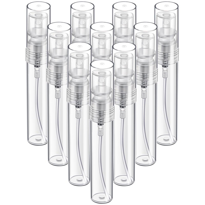 FANDAMEI زجاجة رذاذ فاندامي ميني، عبوة 10 زجاجات سعة 5 مل زجاجة رذاذ بلاستيكية فارغة، زجاجة عطر ميني قابلة لإعادة التعبئة، رذاذ عطر، حاويات عينة صغيرة، زجاجة سفر بلاستيكية محمولة، شفافة - Image 1