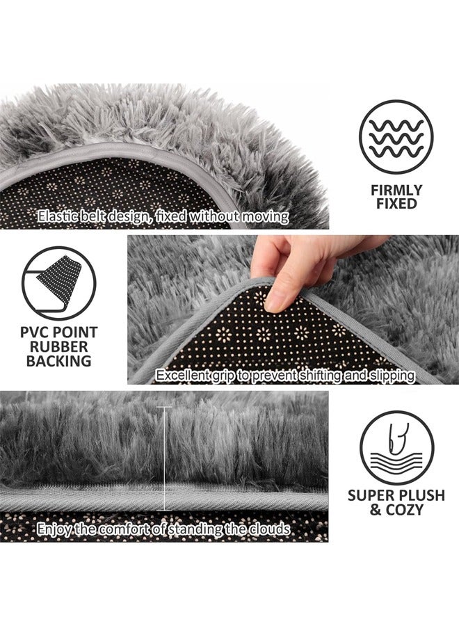 HQ-GAMING Microfiber Bathroom Rug Set 3 Piece Super Soft Absorbent Non Slip Bath Mat Contour Rug Toilet Lid Cover Rubber Backing Grey for Home and Everyday Use - Image 3