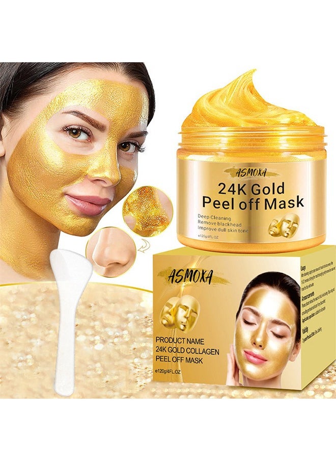 ASMOXA 24K Gold Collagen Peel Off Mask, Blackhead Remover Mask, Gold Peel Off Mask For Lifting And Smoothing, Skin Radiance, Replenish Collagen For Skin, Gold Facial Mask 120g  - Image 1