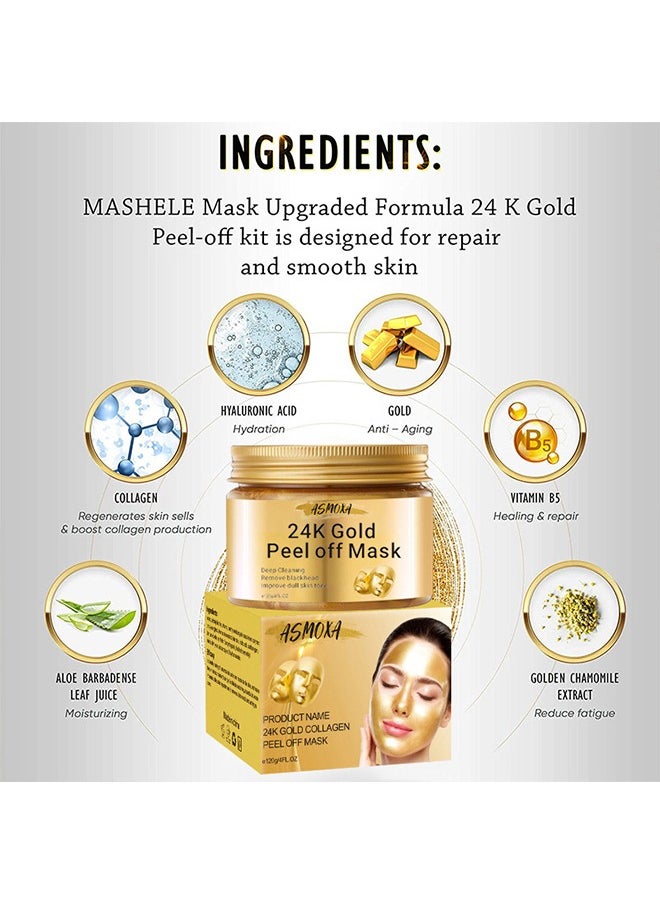 ASMOXA 24K Gold Collagen Peel Off Mask, Blackhead Remover Mask, Gold Peel Off Mask For Lifting And Smoothing, Skin Radiance, Replenish Collagen For Skin, Gold Facial Mask 120g  - Image 3