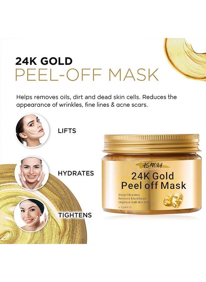 ASMOXA 24K Gold Collagen Peel Off Mask, Blackhead Remover Mask, Gold Peel Off Mask For Lifting And Smoothing, Skin Radiance, Replenish Collagen For Skin, Gold Facial Mask 120g  - Image 5