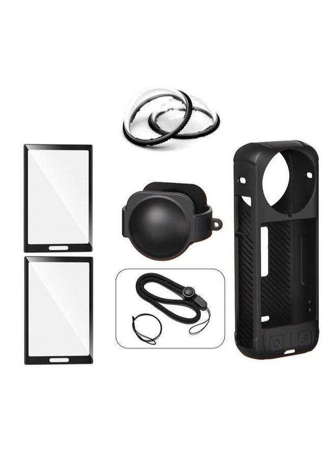 Insta 360 X4 Accessory Kit, Silicone Case, Lens Guard, Cap, Screen Protector Protective Film Soft Bag Sleeve compatible (Black)  - Image 1