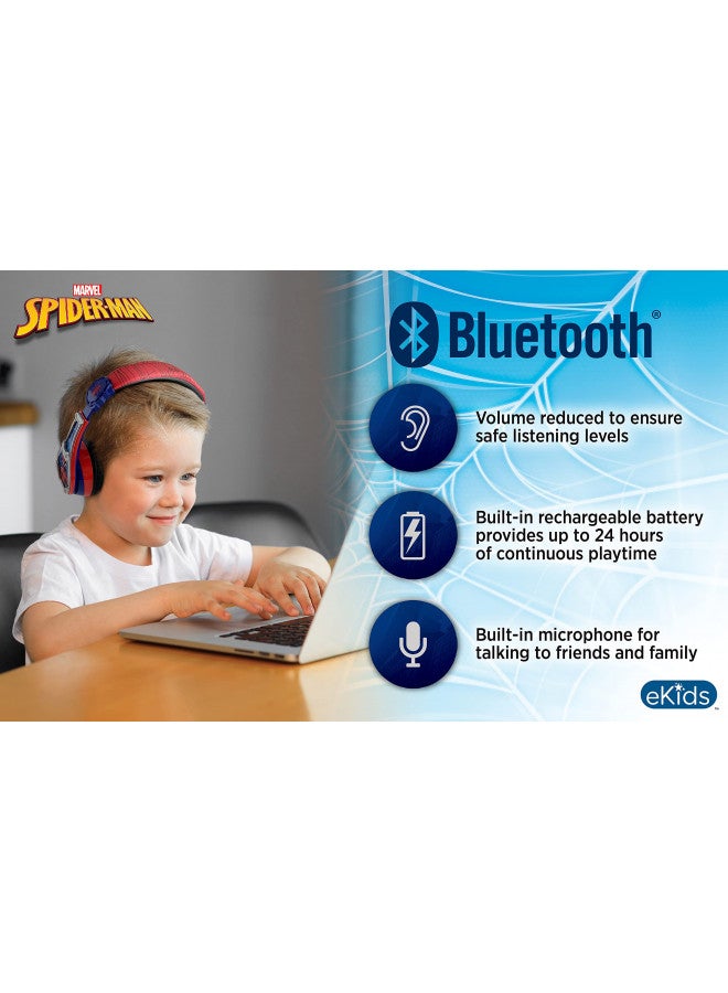 eKids Spiderman Wireless Bluetooth Portable Headphones with Microphone, Volume Reduced to Protect Hearing Rechargeable Battery, Adjustable Kids Headband for School Home or Travel - Image 3