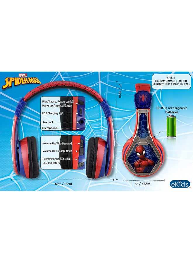 eKids Spiderman Wireless Bluetooth Portable Headphones with Microphone, Volume Reduced to Protect Hearing Rechargeable Battery, Adjustable Kids Headband for School Home or Travel - Image 4
