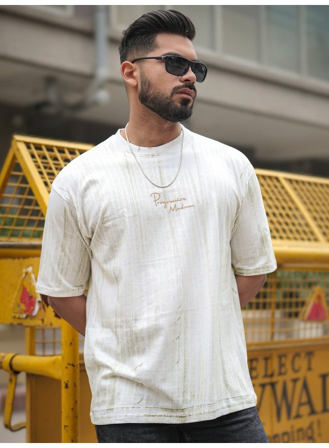 Maniac Maniac Mens Madness Brush Printed Round Neck 3/4th Sleeve Half White Cotton T-Shirt  - Image 4