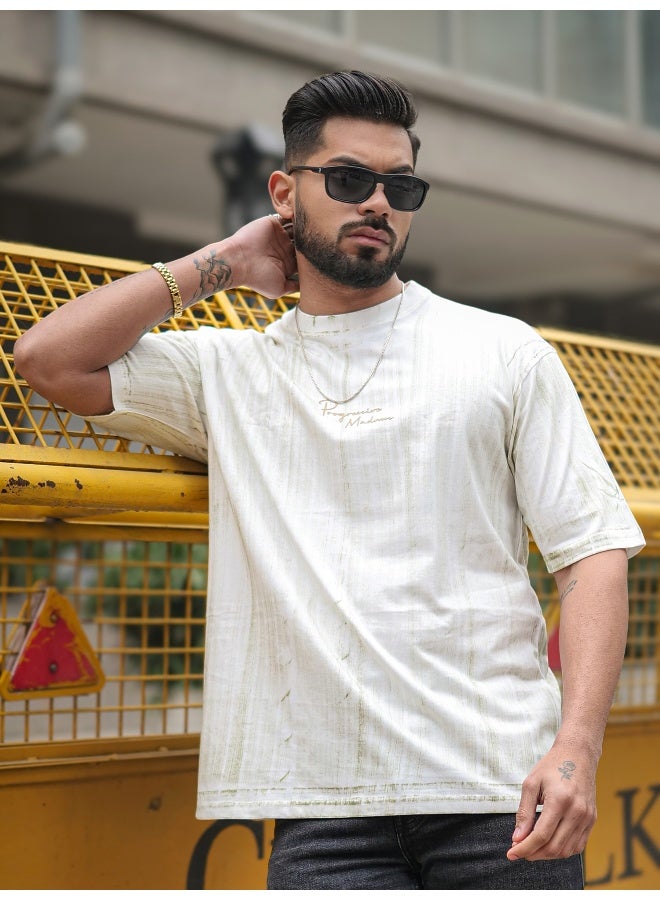 Maniac Maniac Mens Madness Brush Printed Round Neck 3/4th Sleeve Half White Cotton T-Shirt  - Image 5