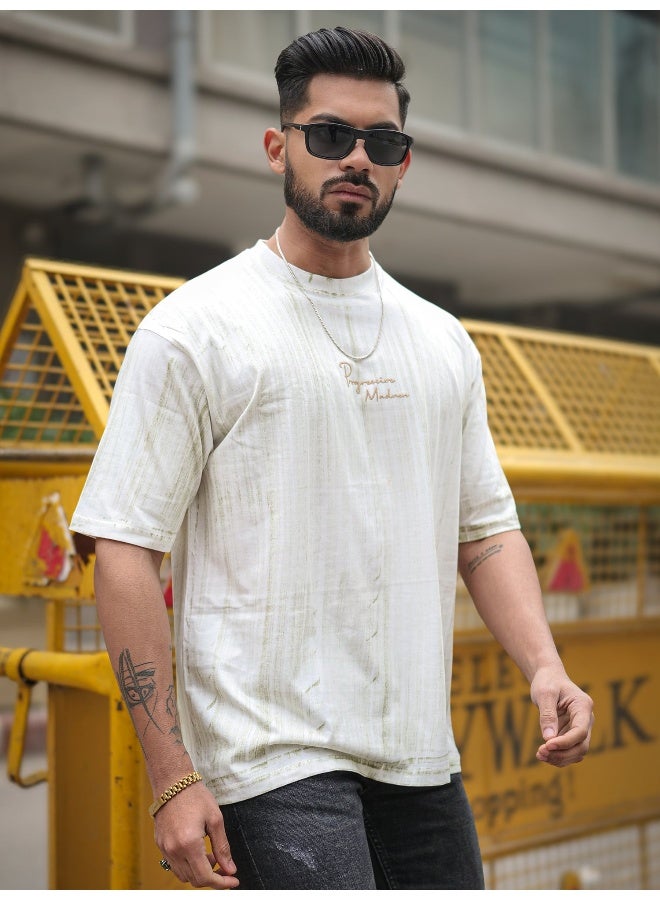 Maniac Maniac Mens Madness Brush Printed Round Neck 3/4th Sleeve Half White Cotton T-Shirt  - Image 3