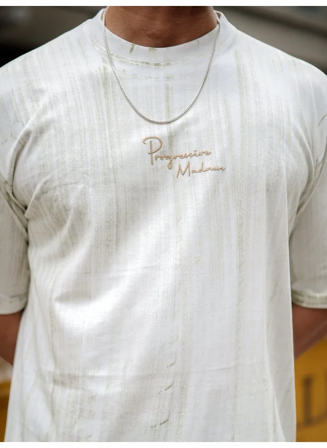 Maniac Maniac Mens Madness Brush Printed Round Neck 3/4th Sleeve Half White Cotton T-Shirt