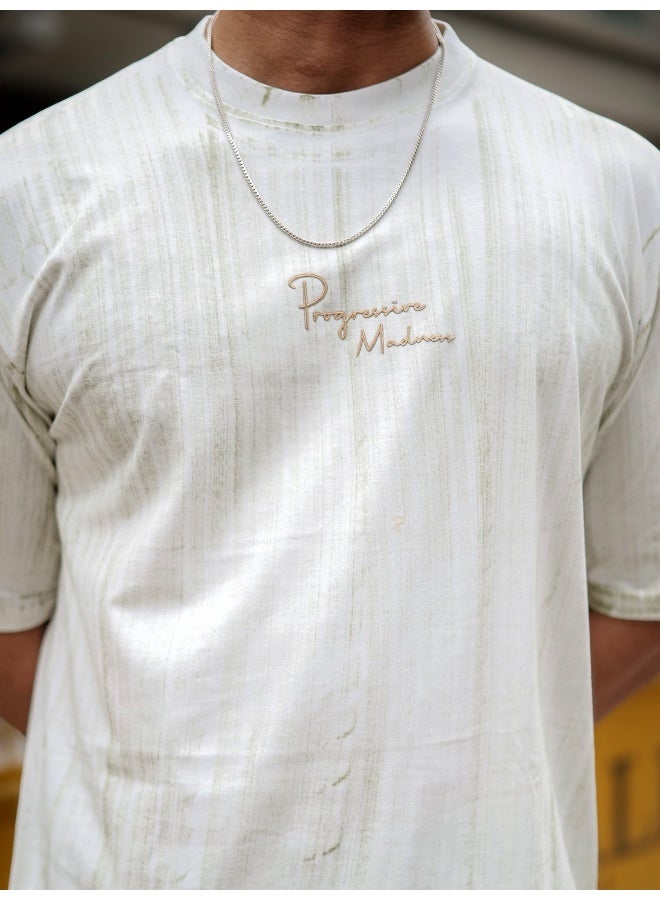 Maniac Maniac Mens Madness Brush Printed Round Neck 3/4th Sleeve Half White Cotton T-Shirt  - Image 2