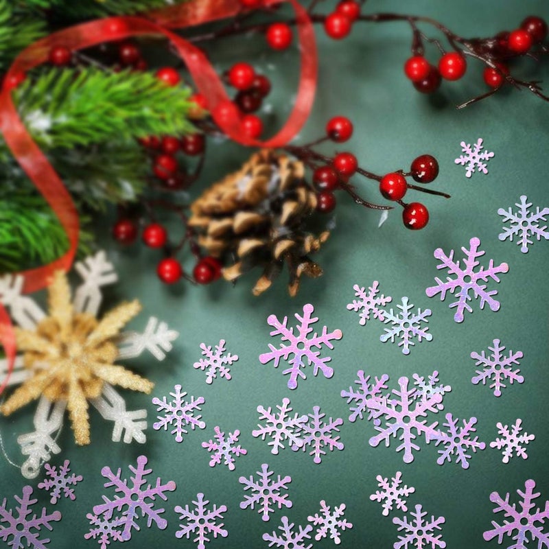 Konsait زينة كونسيت 300 قطعة من رقاقات الثلج لعيد الميلاد زينة لامعة لرقاقات الثلج لزينة الكعك وطاولة الزينة لعيد الميلاد وملحقات حفلات الزفاف الشتوية وسنة جديدة سعيدة وزينة الحفلات والأنشطة الفنية - Image 3