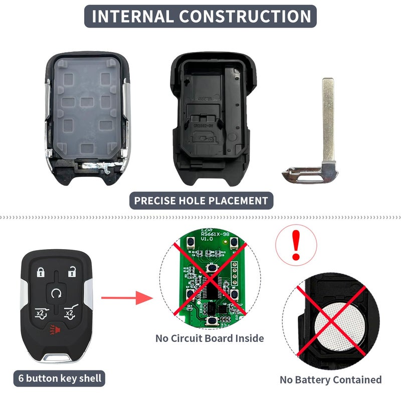 JJCHQ 6 Button Key Fob Shell Replacement Fits for Chevy Suburban Tahoe GMC Yukon XL Denali HYQ1AA 2015 2016 2017 2018 2019 2020 Keyless Entry Remote Control Smart Car Key Fob Case Cover - Image 2