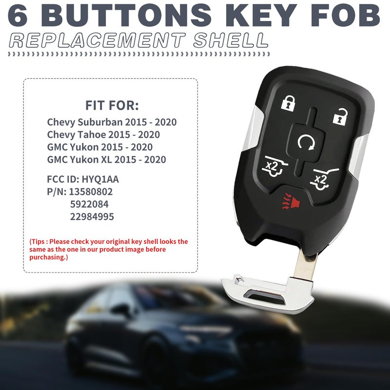 JJCHQ 6 Button Key Fob Shell Replacement Fits for Chevy Suburban Tahoe GMC Yukon XL Denali HYQ1AA 2015 2016 2017 2018 2019 2020 Keyless Entry Remote Control Smart Car Key Fob Case Cover - Image 4