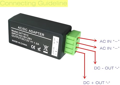 BeElion 24V AC to 12V DC Convertor, 1.5 Amp Supply Current Power Adapter with 2.1 x 5.5mm DC Power Male Plug Pigtail for CCTV Surveillance Security Camera, LED Strips - Image 2