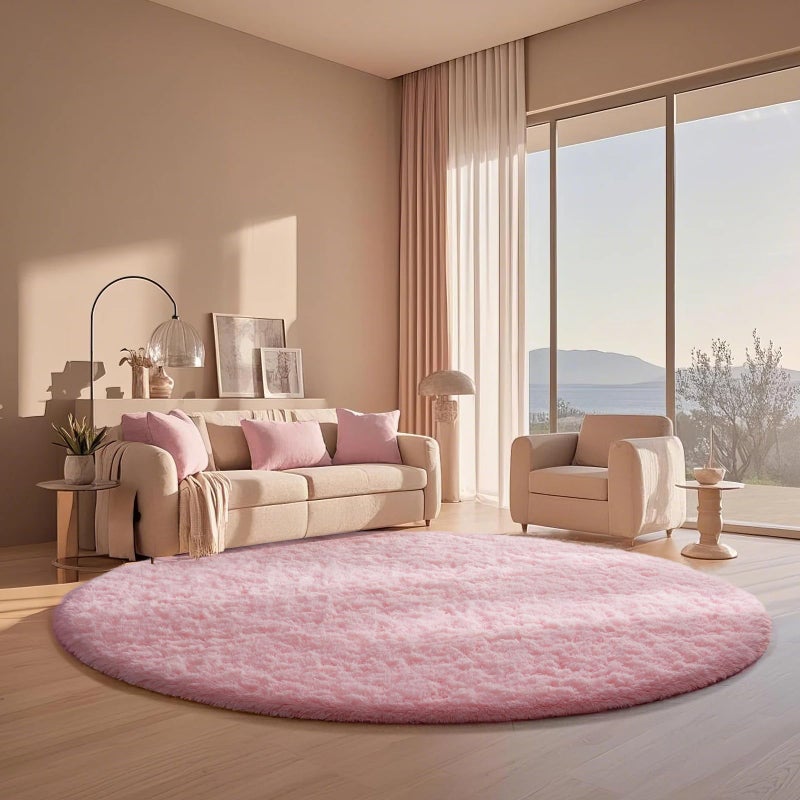 Ophanie Round Rugs 6Ft Pink Circle Area Rug, Fuzzy Bedroom Carpet, Large Shag Plush Floor Kawaii Christmas Living Room Rugs 6 foot,Cute Room Decor for Kids Teen Girls Baby Home Decor Aesthetic,Nursery - Image 1