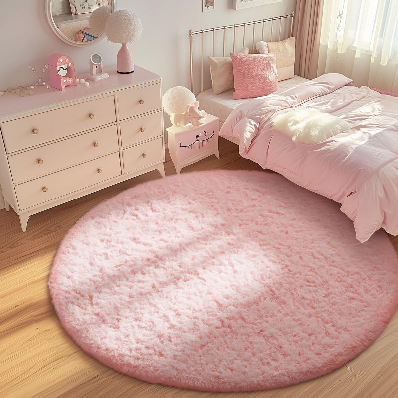Ophanie Round Rugs 6Ft Pink Circle Area Rug, Fuzzy Bedroom Carpet, Large Shag Plush Floor Kawaii Christmas Living Room Rugs 6 foot,Cute Room Decor for Kids Teen Girls Baby Home Decor Aesthetic,Nursery - Image 3