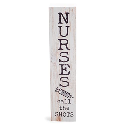 P. Graham Dunn Nurses Call Shots Syringe White 7.25 x 1.5 Inch Wood Vertical Tabletop Block Sign - Image 1
