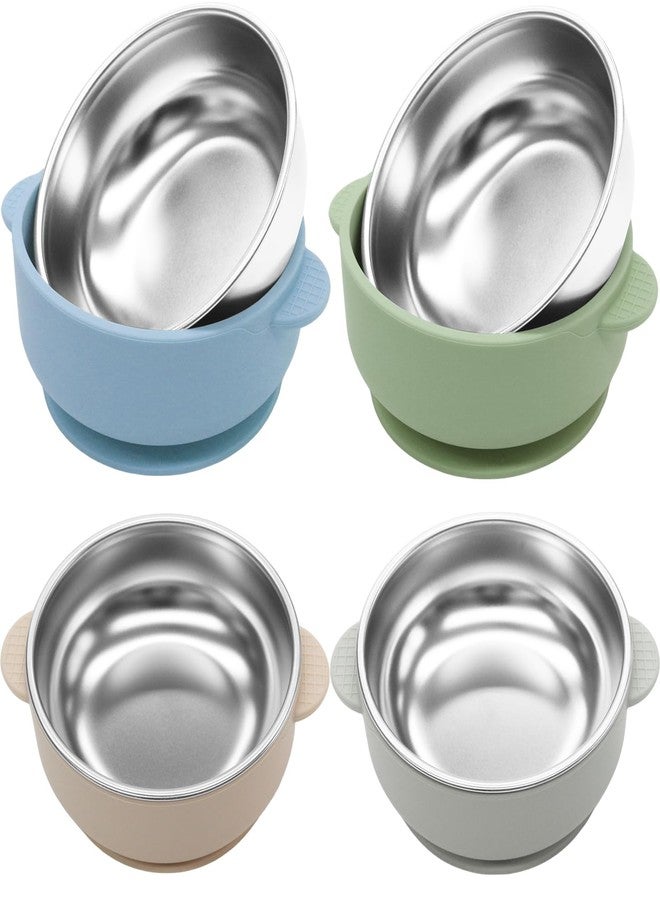JVEOO 4 Pack Stainless Steel Baby Bowls with Suction, 2-in-1 SUS304 Toddlers Bowl & Removable Silicone Suction Kids Bowl Anti Scald Non Toxic Snack Container for Baby Food Feeding - Image 1