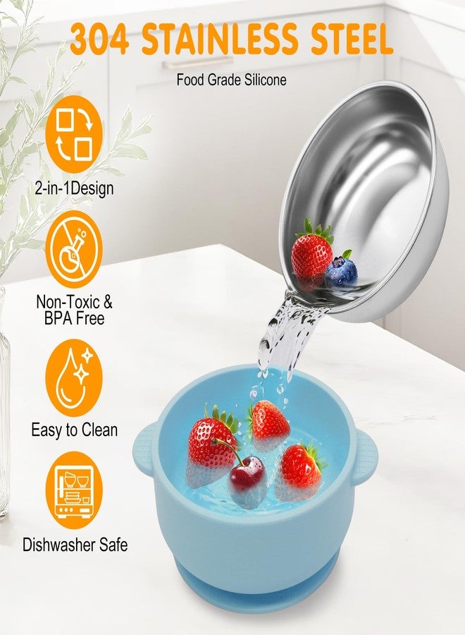 JVEOO 4 Pack Stainless Steel Baby Bowls with Suction, 2-in-1 SUS304 Toddlers Bowl & Removable Silicone Suction Kids Bowl Anti Scald Non Toxic Snack Container for Baby Food Feeding - Image 3
