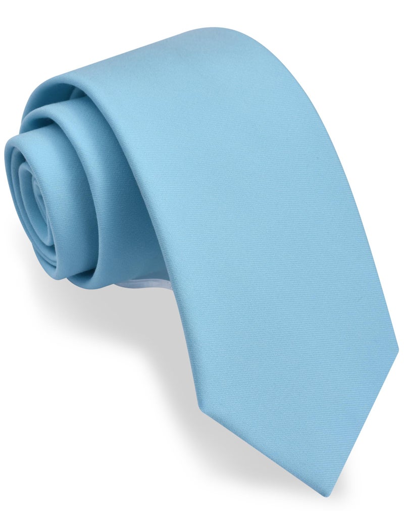 GUSLESON Mens Baby Blue Tie for Wedding Solid Tartan Woven TR Material Sky Blue Tie (1032-24) - Image 1