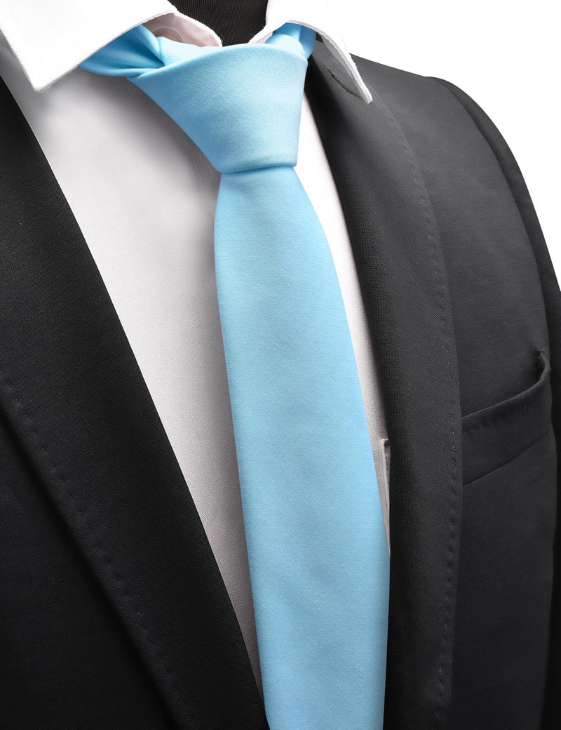 GUSLESON Mens Baby Blue Tie for Wedding Solid Tartan Woven TR Material Sky Blue Tie (1032-24) - Image 2