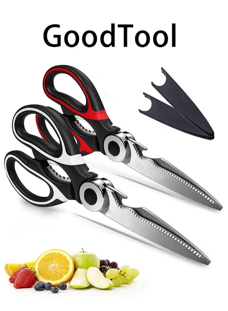 2-Pack Heavy Duty Kitchen Shears - Professional Stainless Steel Cooking Scissors for Cutting Chicken, Meat Bones, Poultry, Fish & Herbs | Includes Protective Covers - Image 1