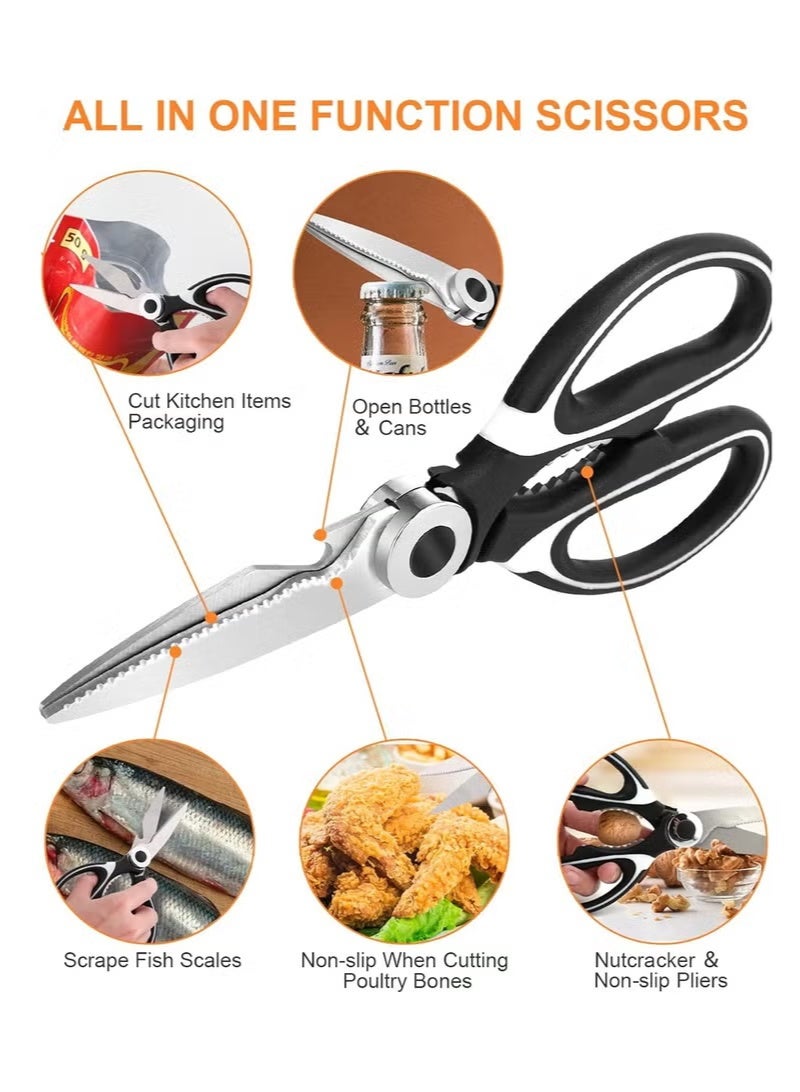 2-Pack Heavy Duty Kitchen Shears - Professional Stainless Steel Cooking Scissors for Cutting Chicken, Meat Bones, Poultry, Fish & Herbs | Includes Protective Covers - Image 3