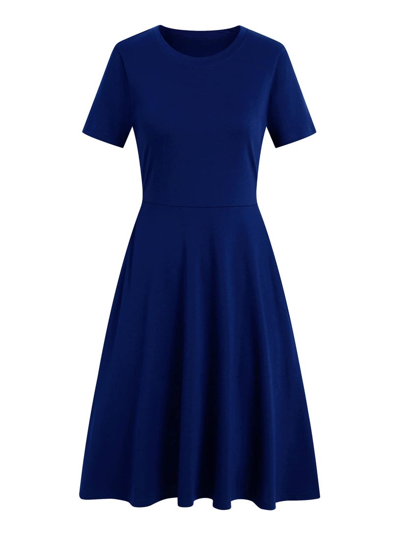 Helyo Tech Women's Elegant Vintage Business Casual Work Party A-Line Swing Dress with Pockets 162 (M, Royal Blue) - Image 3