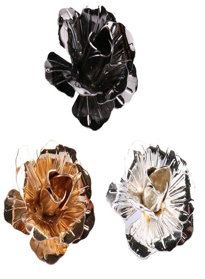 123Arts Men's Rose Golden Flower Lapel Stick Brooch Pins for Sui,Black/Sliver/Gold,Set of 3 - Image 1