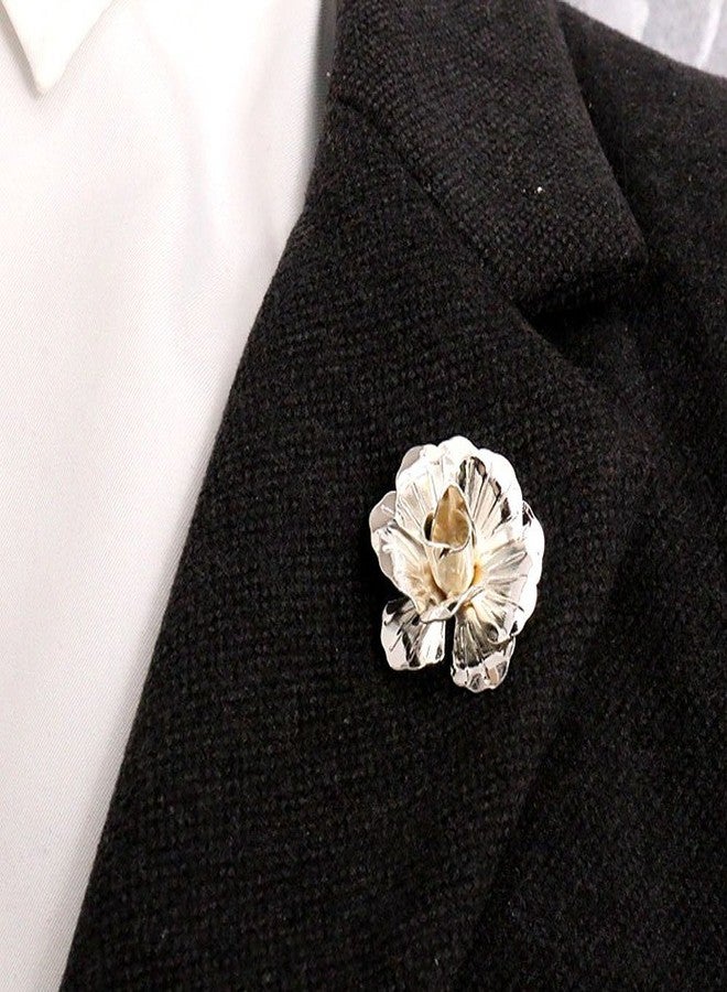 123Arts Men's Rose Golden Flower Lapel Stick Brooch Pins for Sui,Black/Sliver/Gold,Set of 3 - Image 5