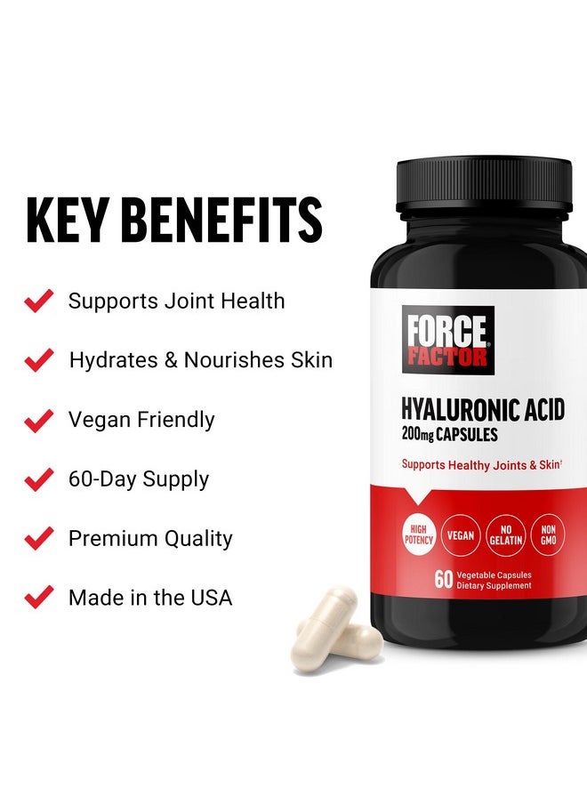 Force Factor FORCE FACTOR Hyaluronic Acid Supplements, Hyaluronic Acid Capsules for Joint Health and Skin Hydration, Joint Health Supplement for Women and Men, High Potency, Vegan, 60 Capsules  - Image 2