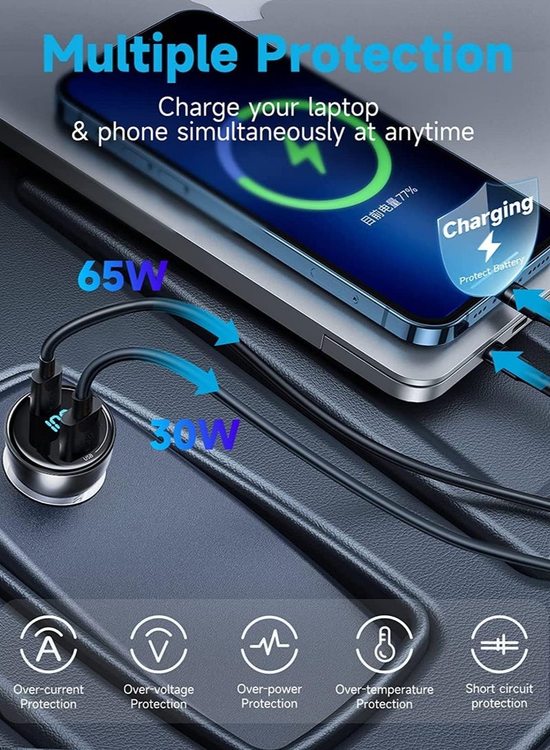 Baseus USB C Car Charger 100W PD3.0 QC4.0 2-Ports Fast Charging LED Cigarette Lighter USB Adapter Compatible With Samsung/iPhone/Huawei/iPad/MacBook Pro/Air/Tablet/Laptop (Including 100W Type C Cable) Black - Image 4