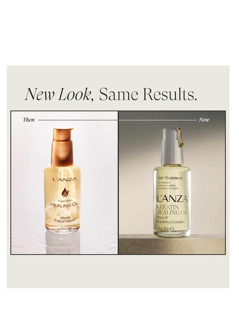 LANZA علاج زيت الشعر من L'ANZA المعالج بالكيراتين، علاج مشبع بالكيراتين، زيت شعر للأقفال التالفة، مكونات علاجية خالية من القسوة تصلح وتقوي مع حماية من الأشعة فوق البنفسجية، حجم زجاجة جديدة: 1.7 أونصة سائلة (عبوة من 1) - Image 2