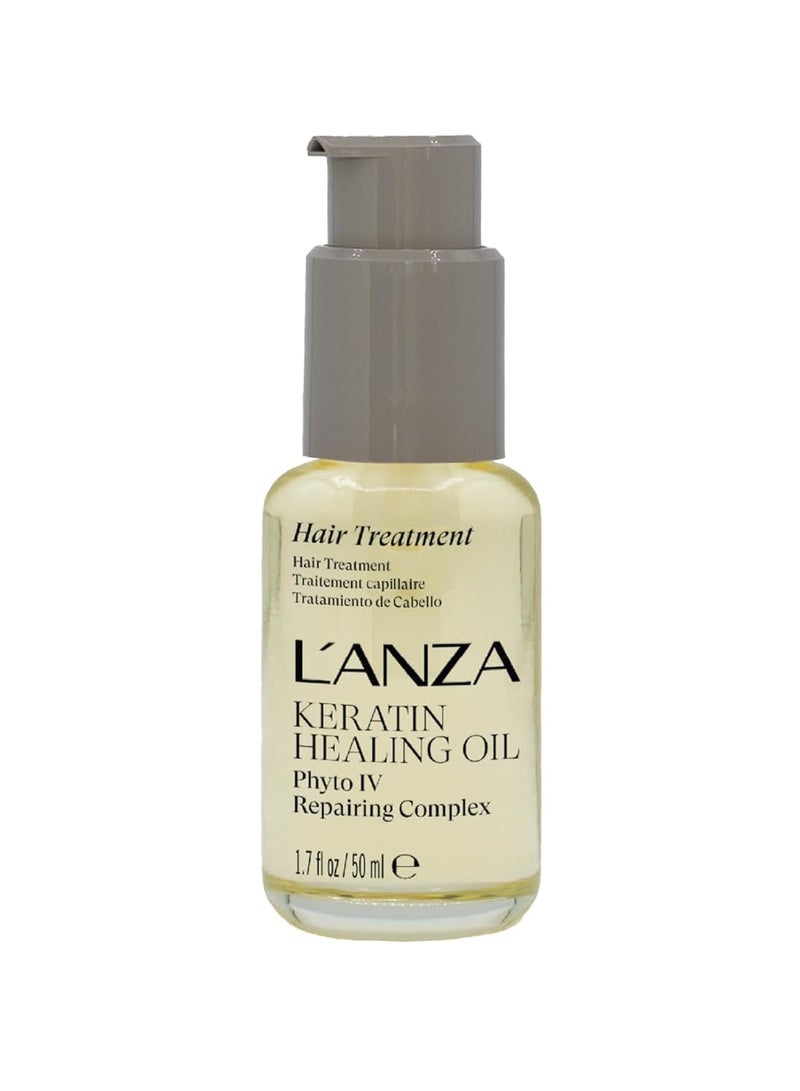 LANZA علاج زيت الشعر من L'ANZA المعالج بالكيراتين، علاج مشبع بالكيراتين، زيت شعر للأقفال التالفة، مكونات علاجية خالية من القسوة تصلح وتقوي مع حماية من الأشعة فوق البنفسجية، حجم زجاجة جديدة: 1.7 أونصة سائلة (عبوة من 1) - Image 3