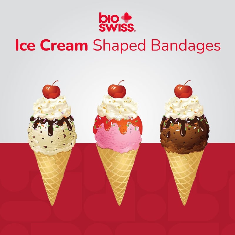 BioSwiss Bandages Ice Cream Shaped Self Adhesive Bandage Latex Free Sterile Wound Care Fun First Aid Kit Supplies for Kids 50 Count - Image 3