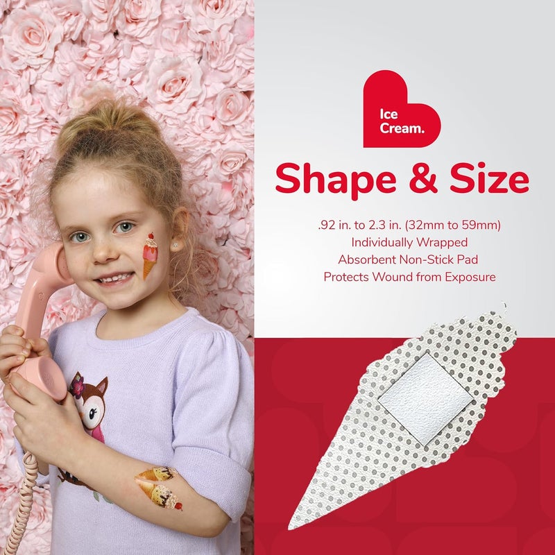 BioSwiss Bandages Ice Cream Shaped Self Adhesive Bandage Latex Free Sterile Wound Care Fun First Aid Kit Supplies for Kids 50 Count - Image 4