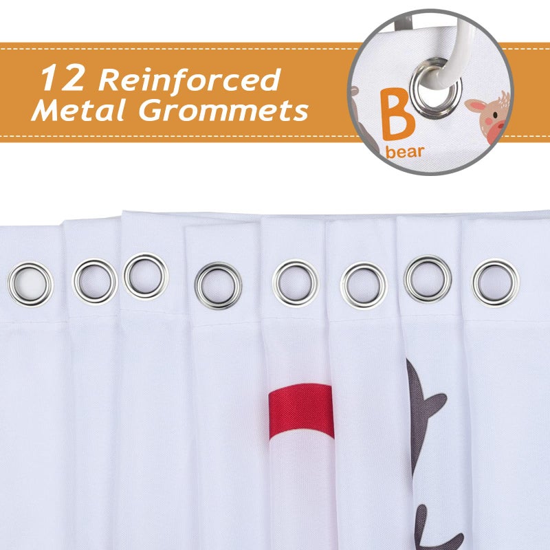 Bonhause Kids ABC Shower Curtain, Cute Alphabet Animal Educational Bathroom Decor for Toddler Boys Girls 72 x 72 Inch Polyester Fabric Waterproof Bath Curtain with 12 Hooks - Image 4