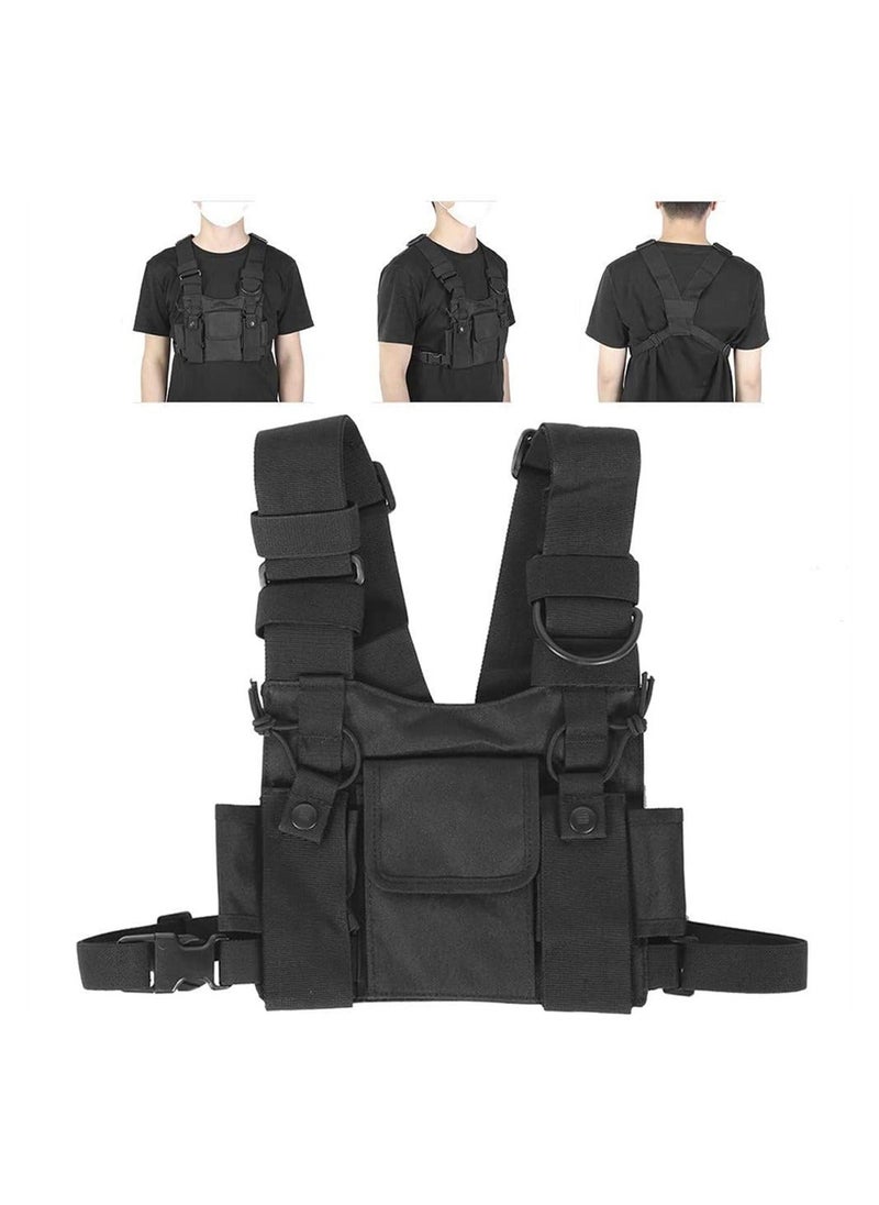 Y&D Chest Bag, Bag Shoulder Holster Radio Harness Front Pack Pouch Vest Rig Two Way Walkie Talkie with Pouch, Black  - Image 1