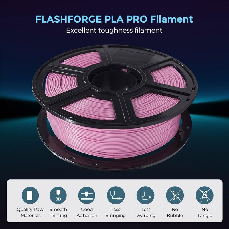 FLASHFORGE 3D Printer Filament, PLA PRO Filament 1.75mm, 1KG Spool (2.2lbs), Dimensional Accuracy +/- 0.02mm for FDM 3D Printers, Better Tenacity & No Knotting (Pink) - Image 2