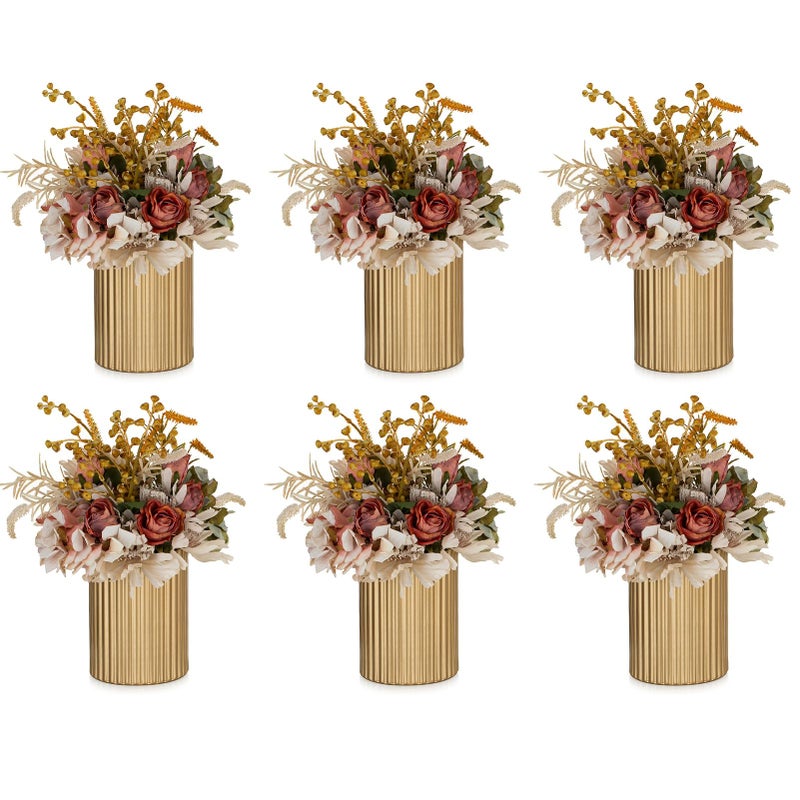 NUPTIO Gold Flower Vases for Centerpieces: 6 Pcs 5.1 inch Metal Flower Vase Flowers Stand Wedding Centerpieces for Tables Centerpiece Table Decorations - Image 1