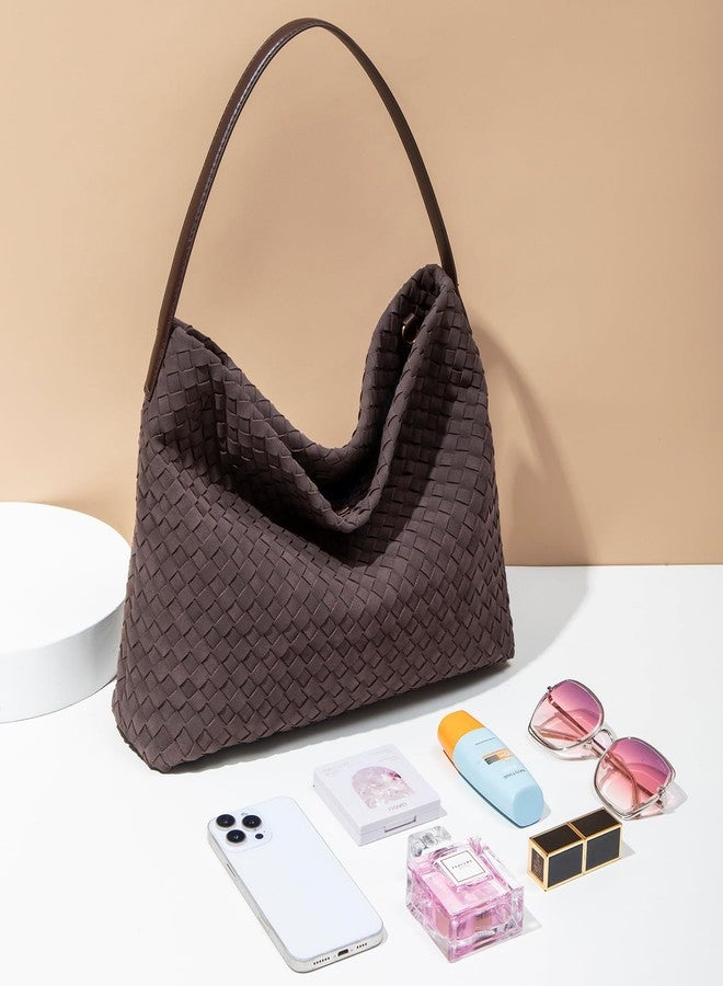 Dreubea Woven Tote Bag for Women, Elegant Minimalist Shoulder Handbag, Top Handle Purse for Daily Use Chocolate - Image 2