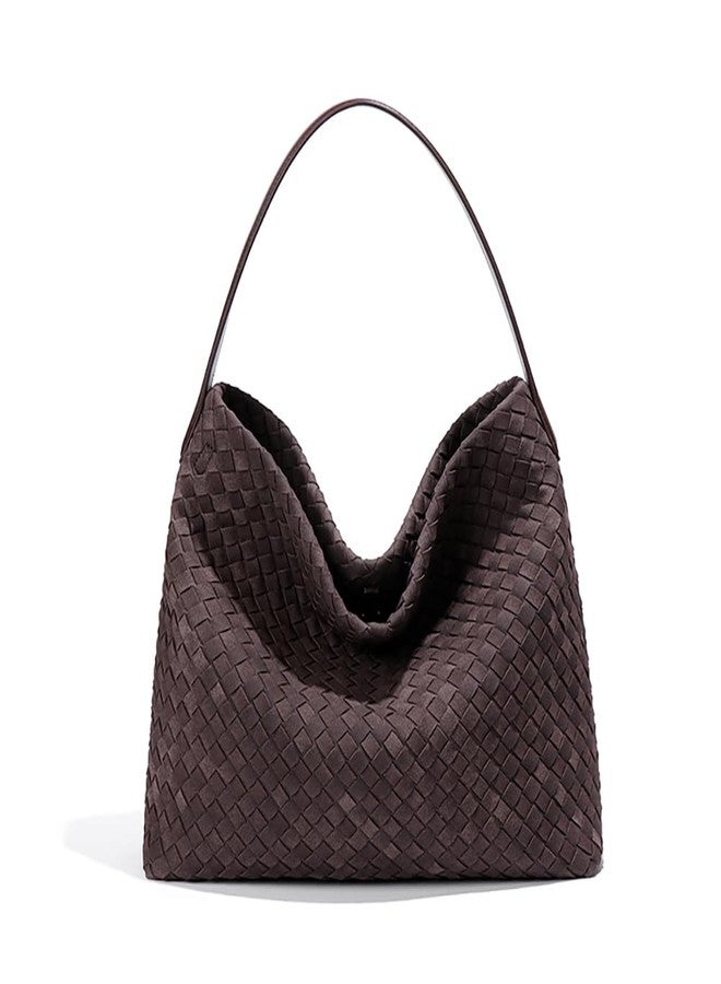 Dreubea Woven Tote Bag for Women, Elegant Minimalist Shoulder Handbag, Top Handle Purse for Daily Use Chocolate - Image 1