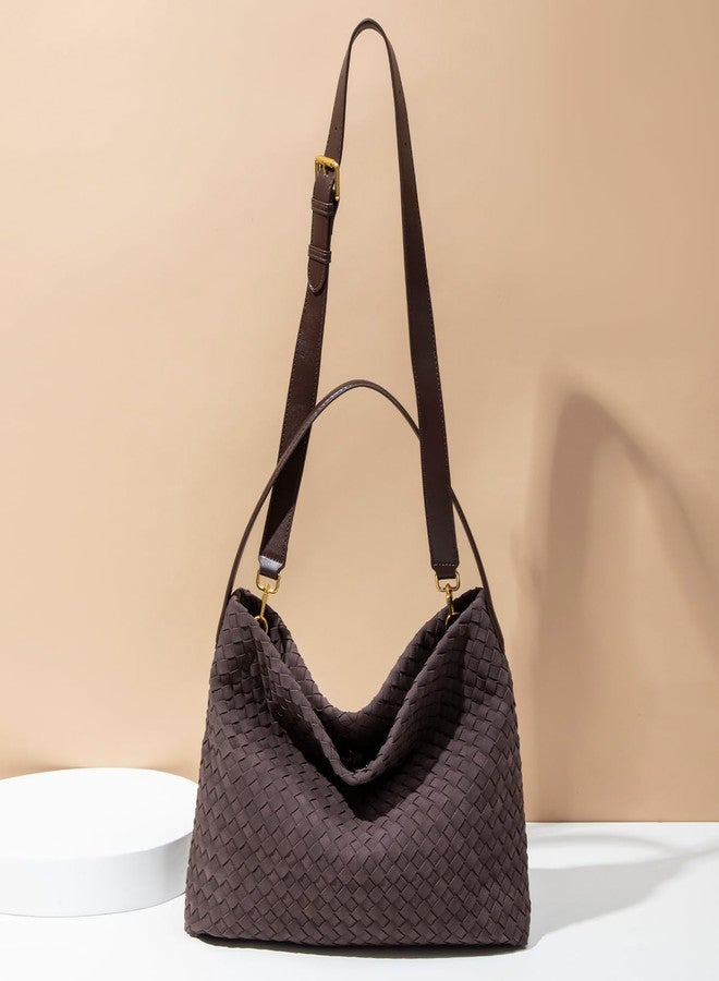 Dreubea Woven Tote Bag for Women, Elegant Minimalist Shoulder Handbag, Top Handle Purse for Daily Use Chocolate - Image 3