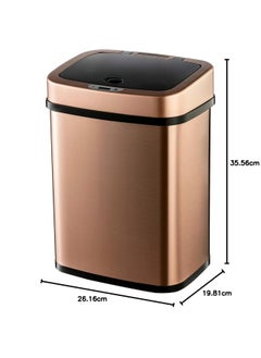Ninestars Bedroom or Bathroom Automatic Touchless Infrared Motion Sensor Trash Can 3 Gal 12L Stainless Steel Base Rectangular Rose Gold Black Lid  - Image 4
